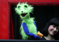 Grizzle the Rat and puppeteer Melanie Zimmer. Photo by Karen Spychalski.
