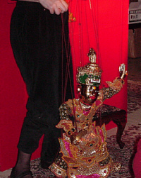 Maiyarap the Giant Lord of the Underworld dancing and explaining the Ramakien, the Thai version of the Ramayana